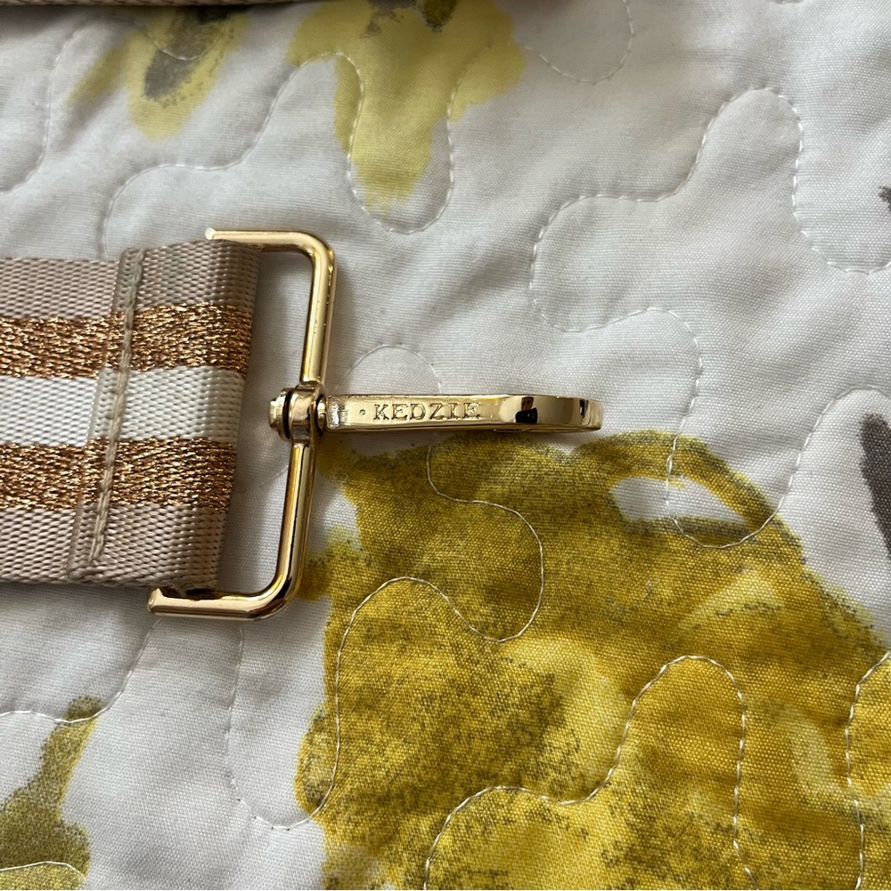 Kedzie Strap Adjustable Beige & White Striped Bag Strap with Gold Hardware - Picture 2 of 4